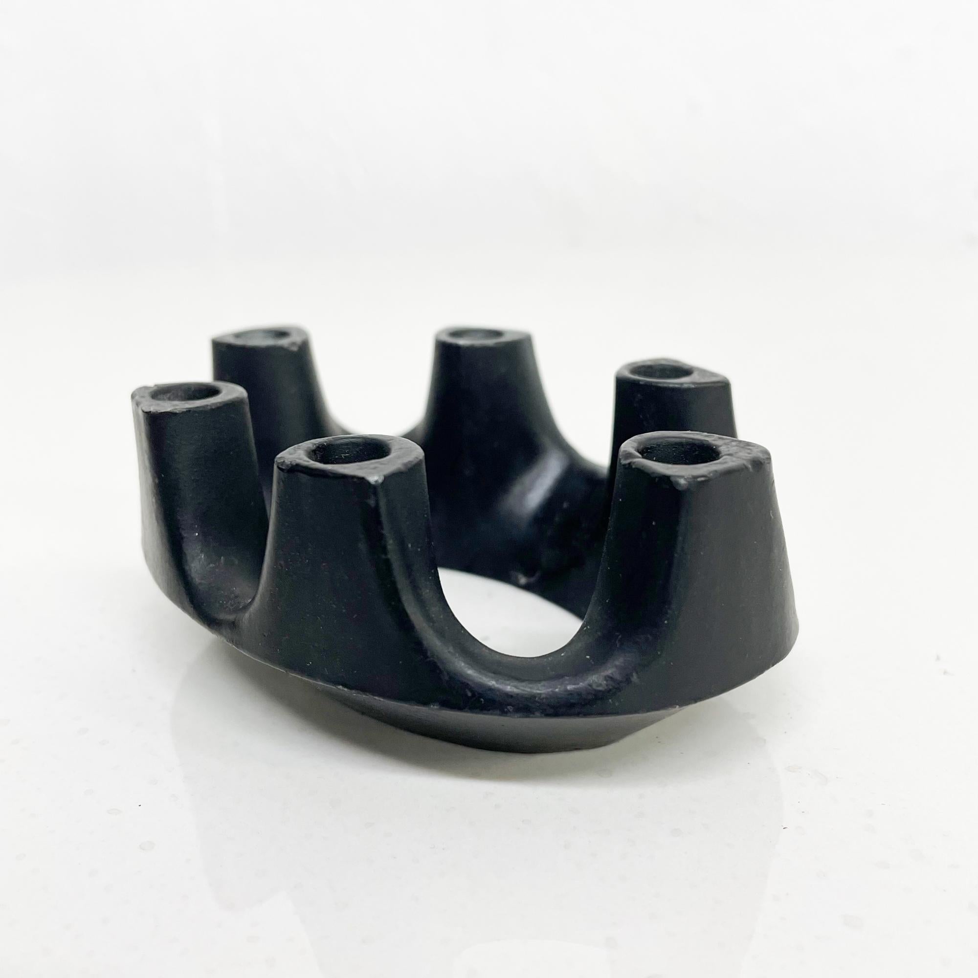 Mid-Century Modern Organic Modern Sculptural Black Iron Oval Ring Candle Holder for 6 Candles 1960s