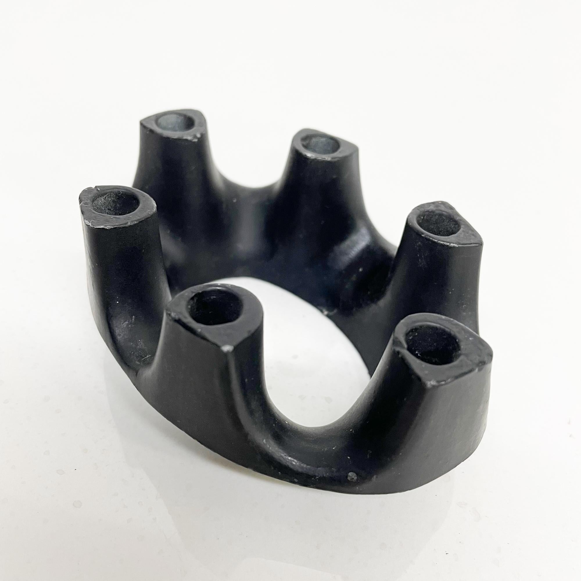 American Organic Modern Sculptural Black Iron Oval Ring Candle Holder for 6 Candles 1960s