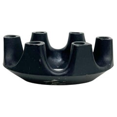Organic Modern Sculptural Black Iron Oval Ring Candle Holder for 6 Candles 1960s