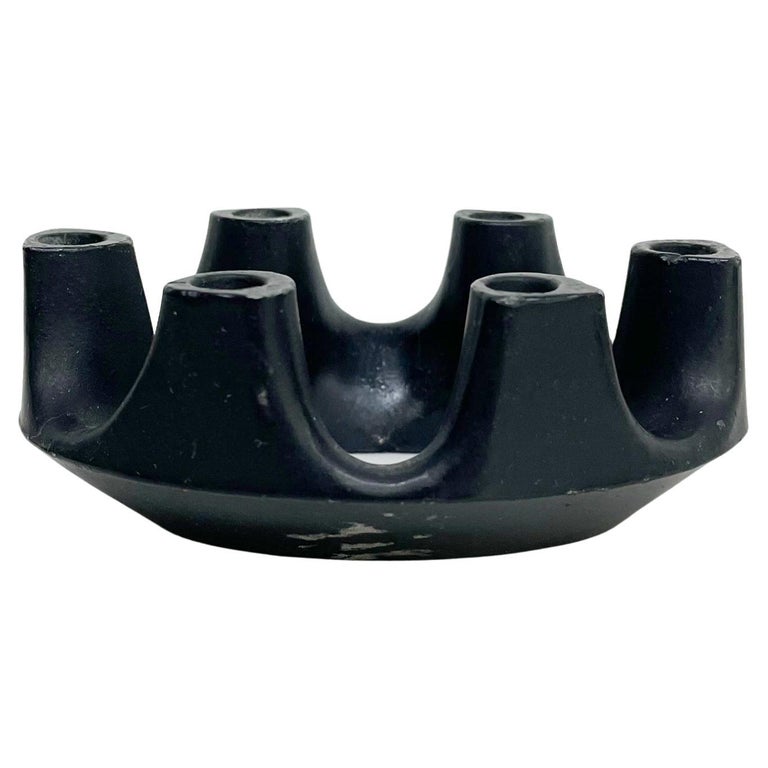 Organic Modern Sculptural Black Iron Oval Ring Candle Holder for 6 Candles 1960s For Sale