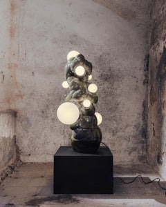 Organic Modern Sculptural Ceramic Bubbly Biomorphic Floor Lamp in Green