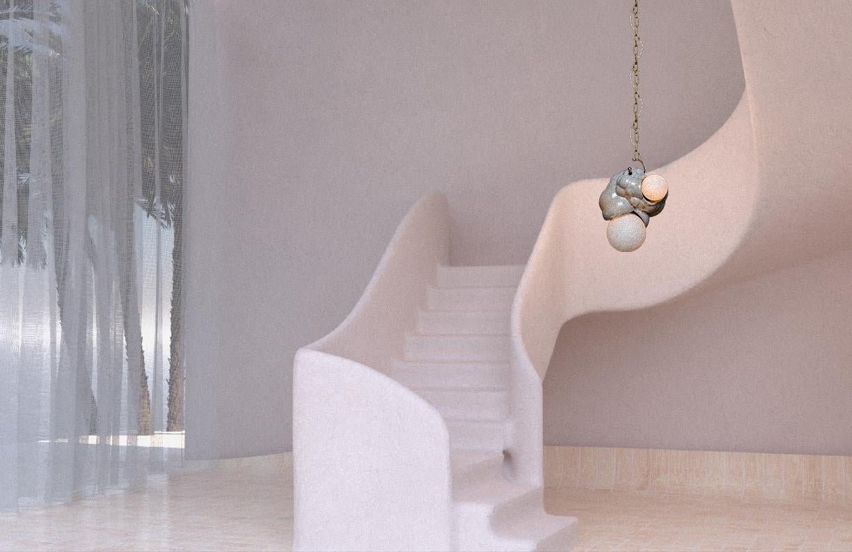 Lampadario a sospensione organico moderno scultoreo in ceramica a bolle d'aria Capullo in crema in vendita 1