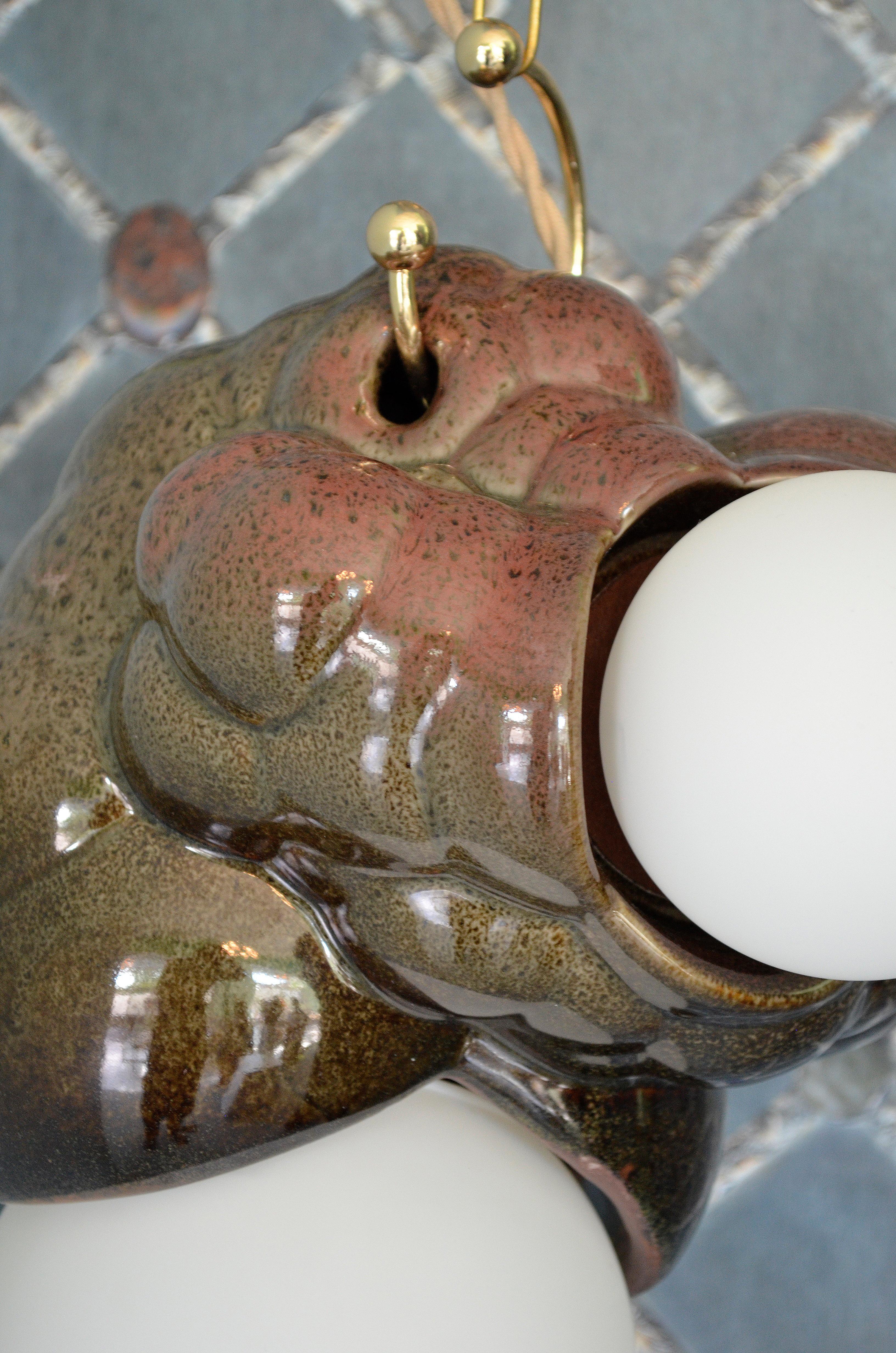 American Organic Modern Sculptural Ceramic Bubbly Capullo Pendant Chandelier in Green For Sale