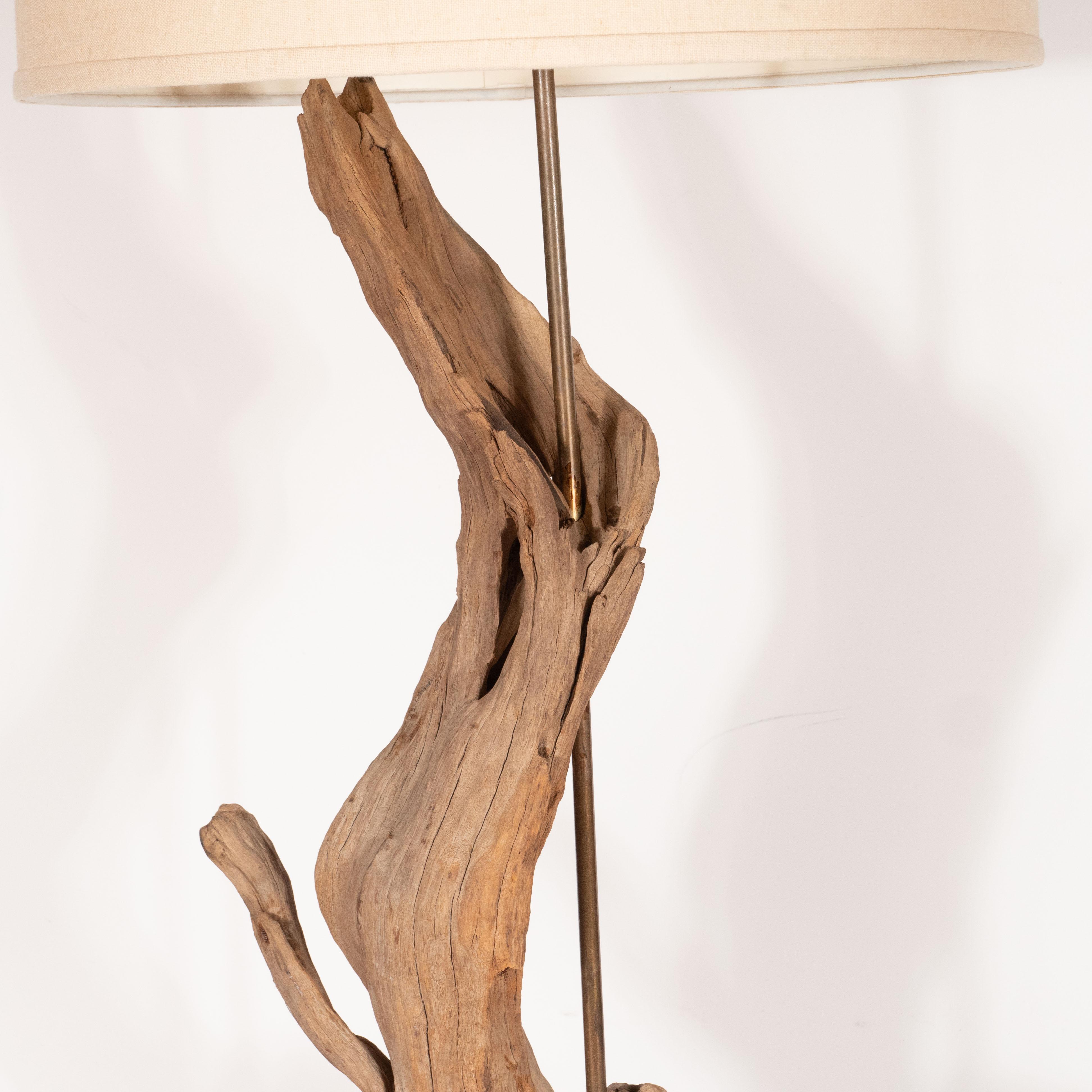 Mid-Century Modern Organic Modern Sculptural Driftwood Table Lamp with Handrubbed Walnut Base For Sale