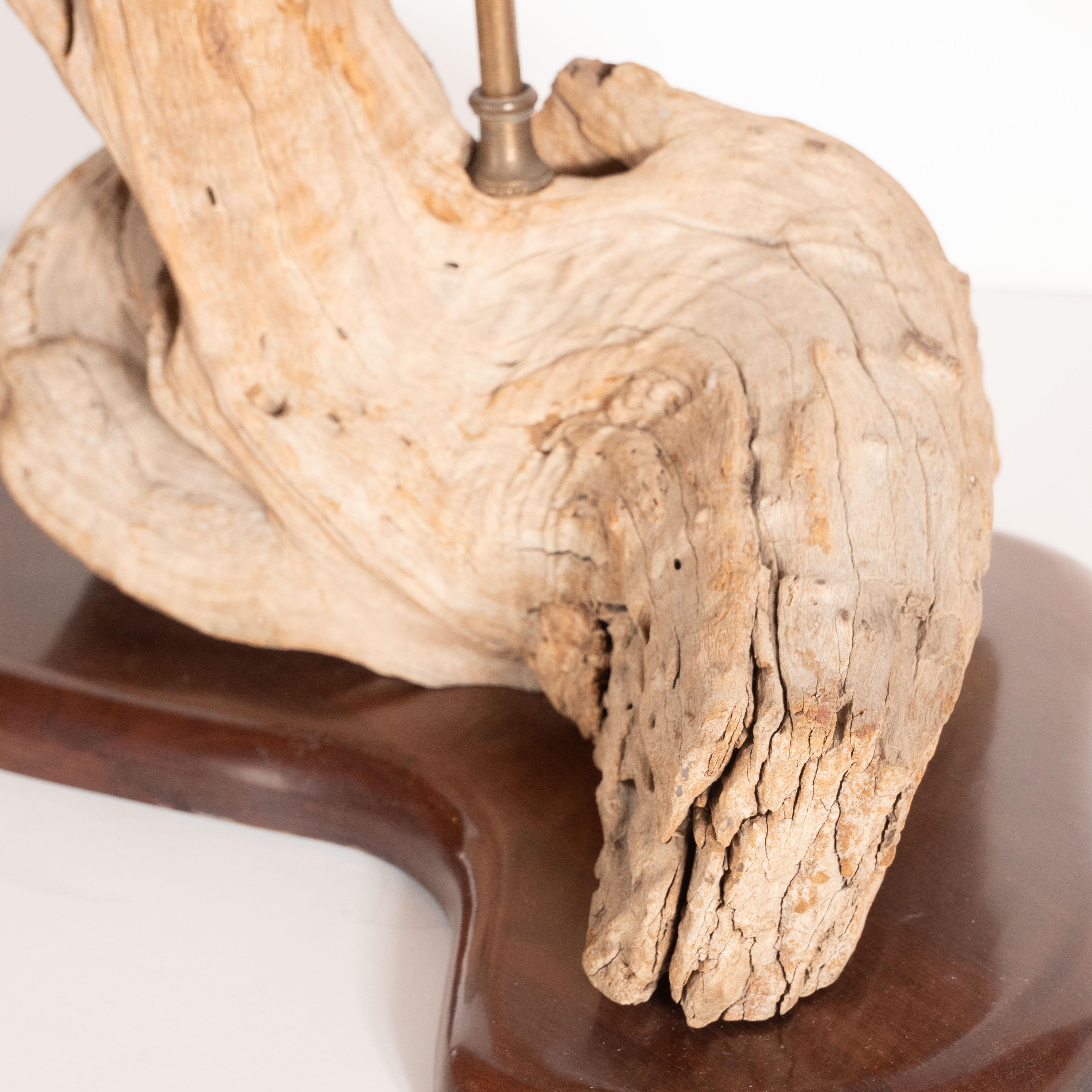 Organic Modern Sculptural Driftwood Table Lamp with Handrubbed Walnut Base In Excellent Condition For Sale In New York, NY