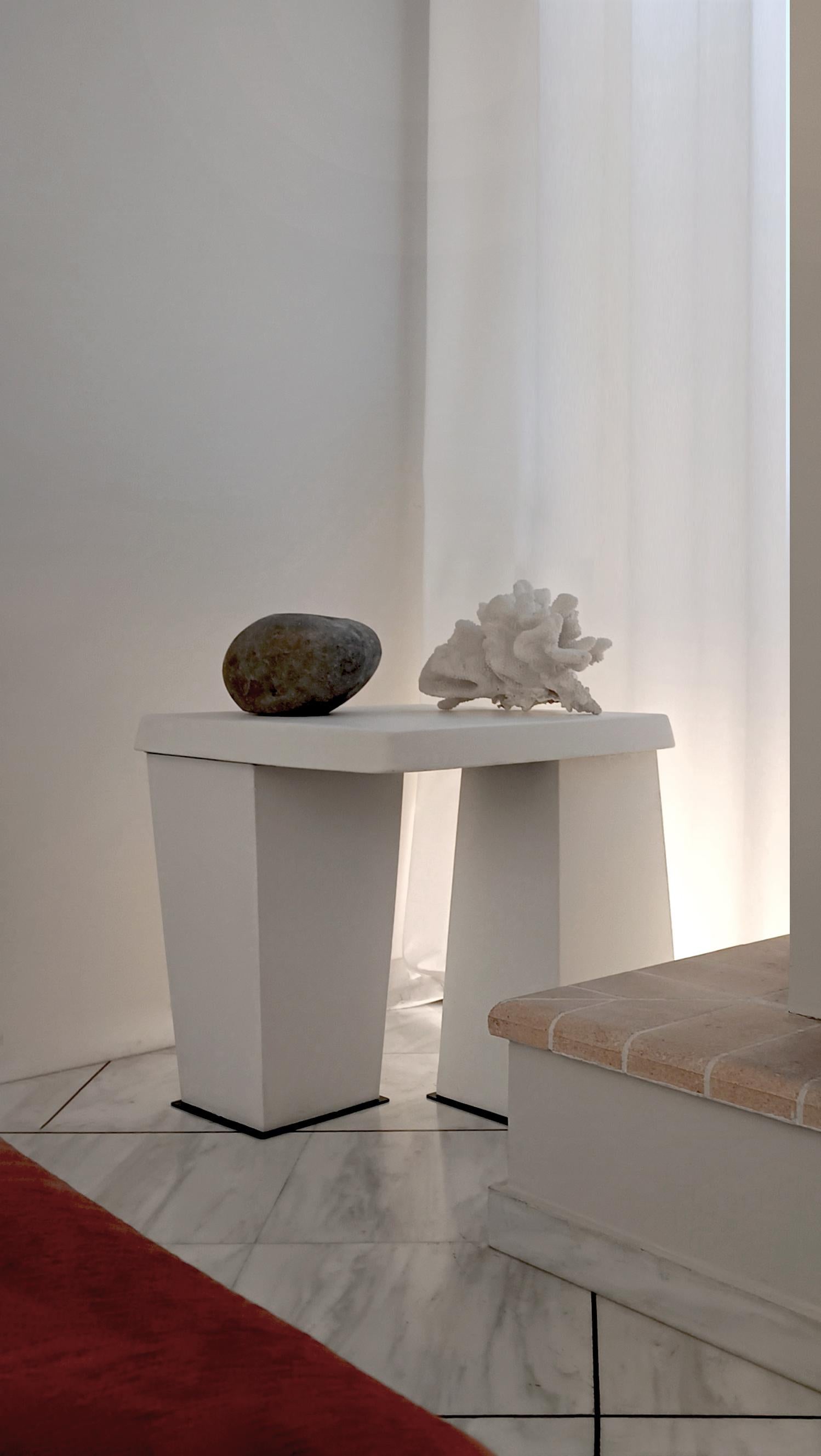Organic Modern White Side Table Franc Modern Classic Cast Stone Handcrafted by Alentes Atelier For Sale