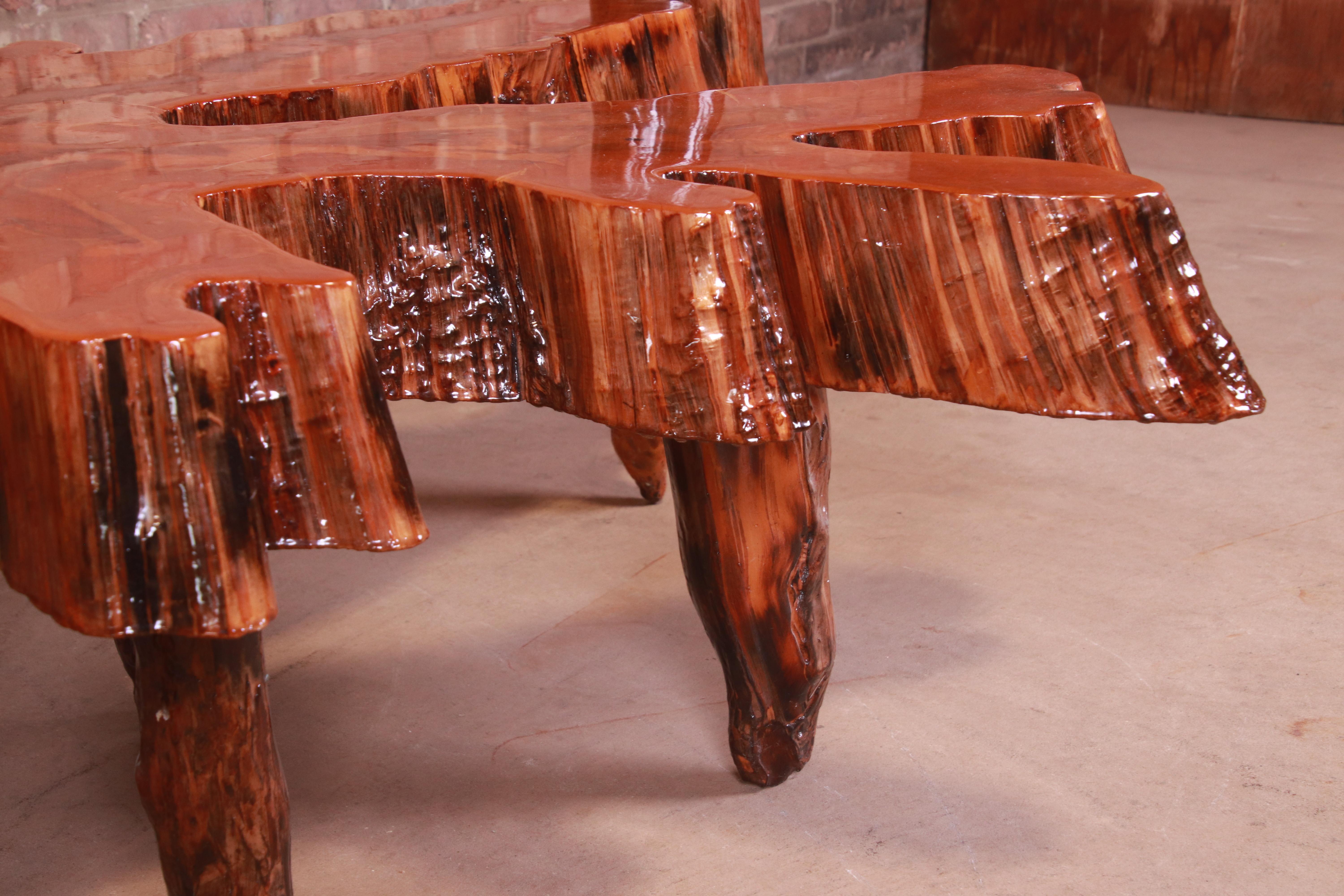 Late 20th Century Organic Modern Sculptural Live Edge Cypress Slab Coffee Table