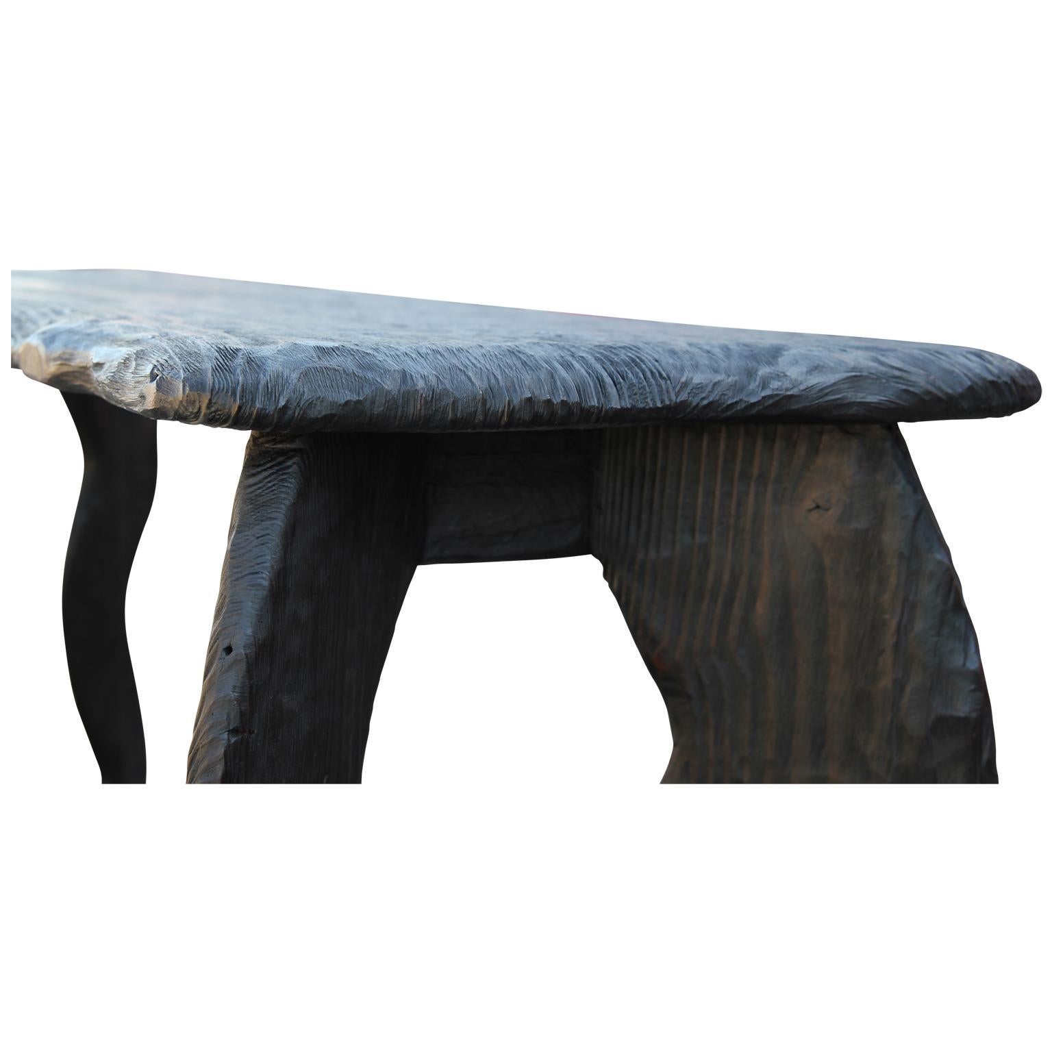 American Organic Modern Sculptural Loblolly Black Pine Console Table Heavy Texture