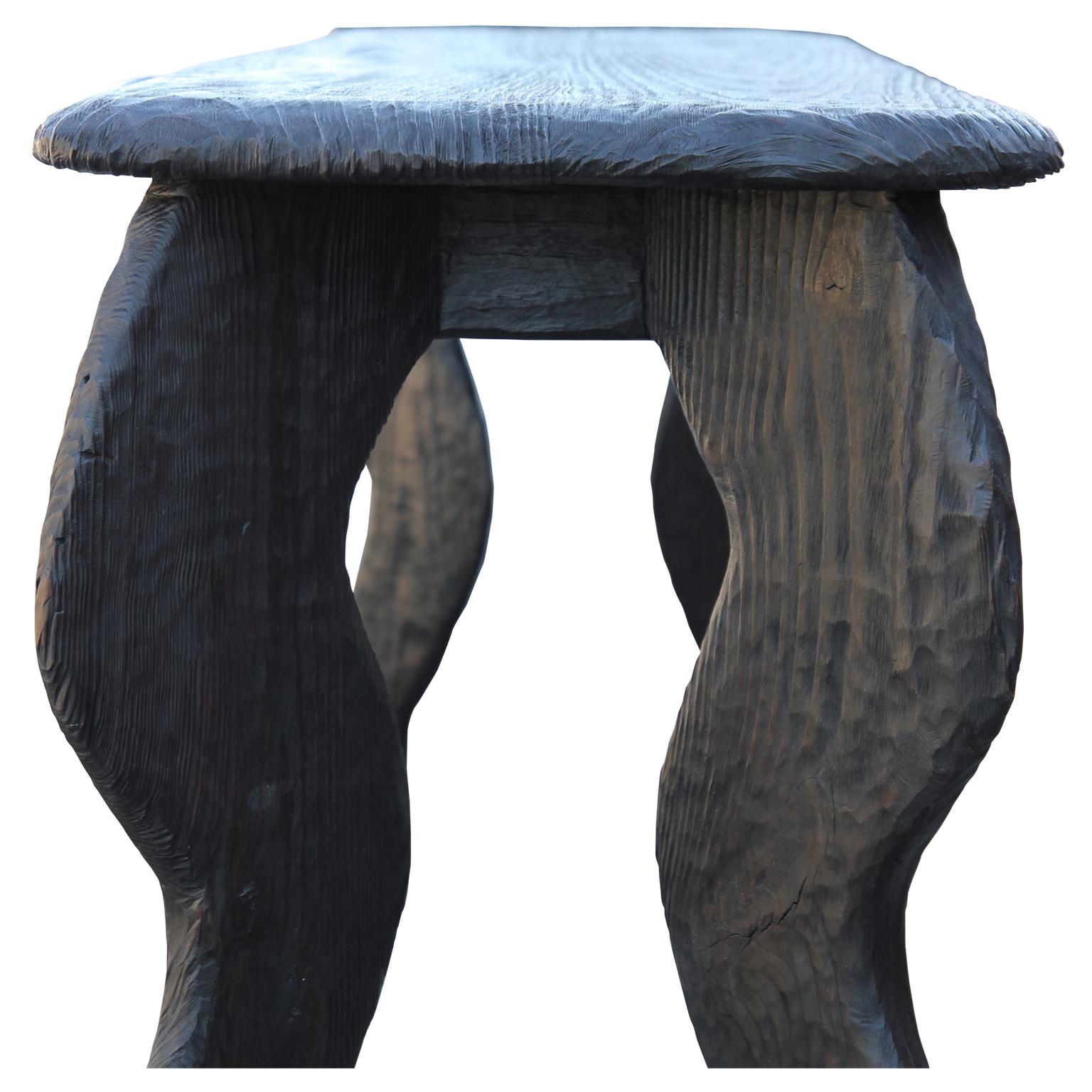 Organic Modern Sculptural Loblolly Black Pine Console Table Heavy Texture In Excellent Condition In Houston, TX