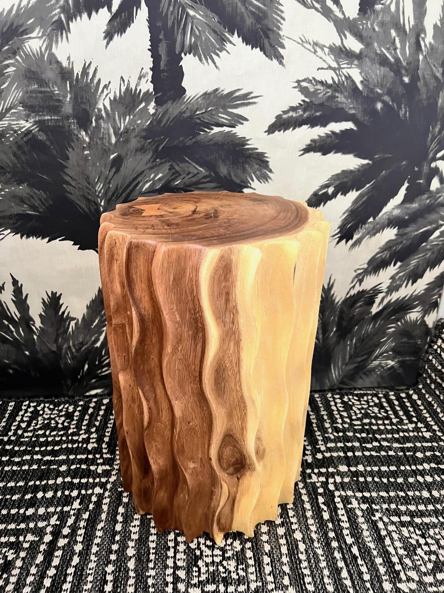 Sculptural Wood Side Table and Stump with Fluted Sides, Thailand 3
