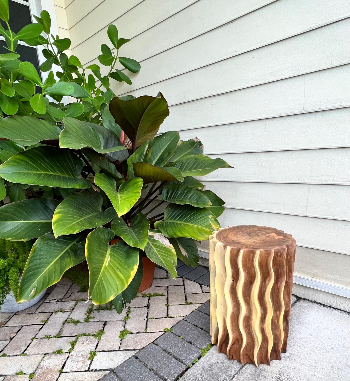 Sculptural Wood Side Table and Stump with Fluted Sides, Thailand 5