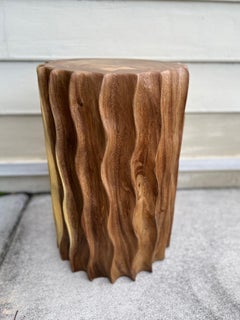 Sculptural Wood Side Table and Stump with Fluted Sides, Thailand