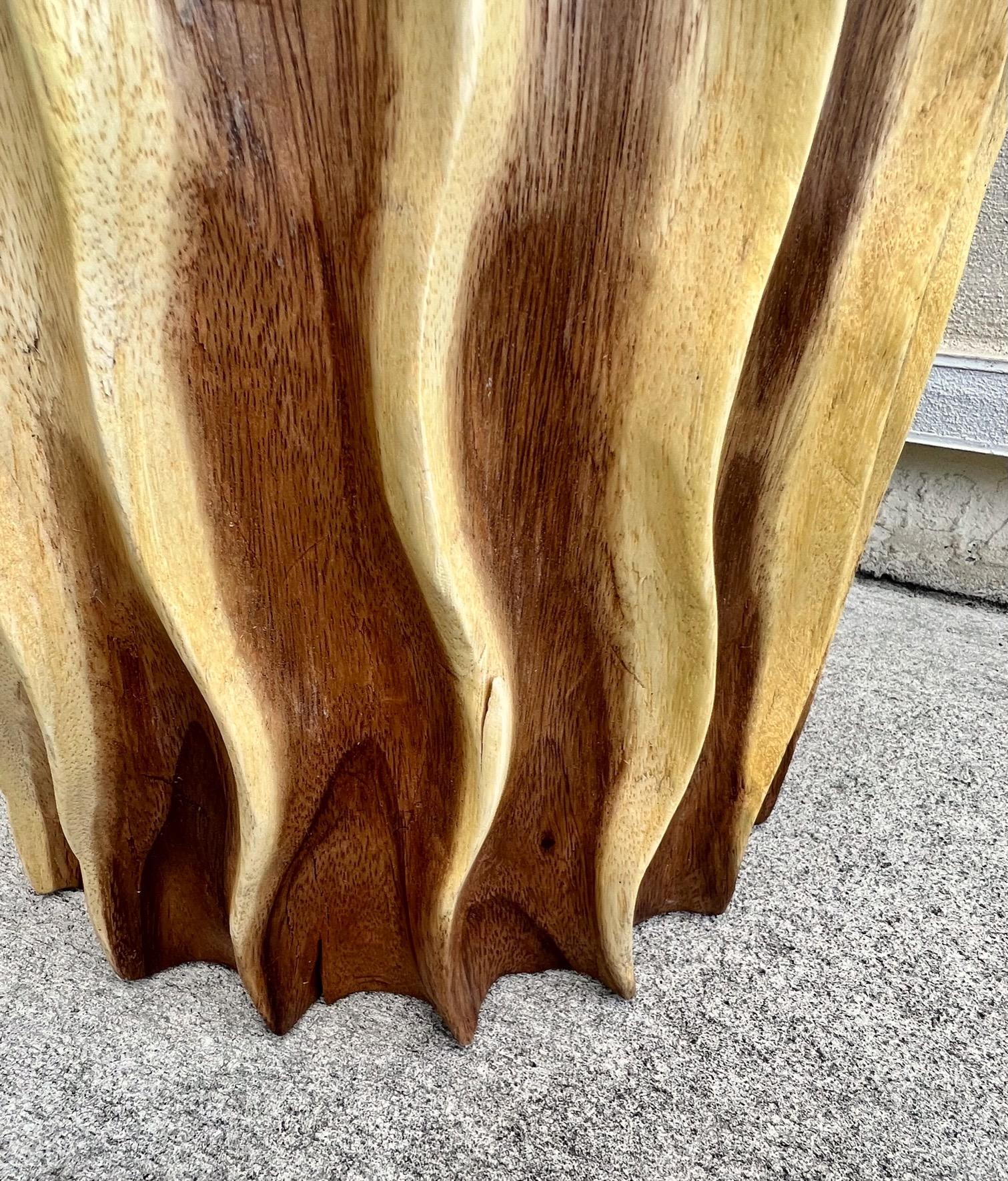 Contemporary Sculptural Wood Side Table and Stump with Fluted Sides, Thailand