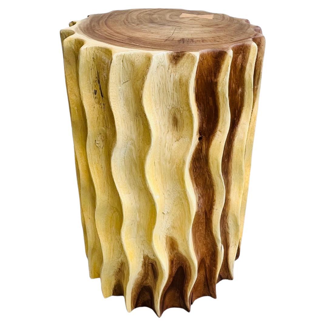 Sculptural Suar Wood Side Table with Fluted Sides, Thailand