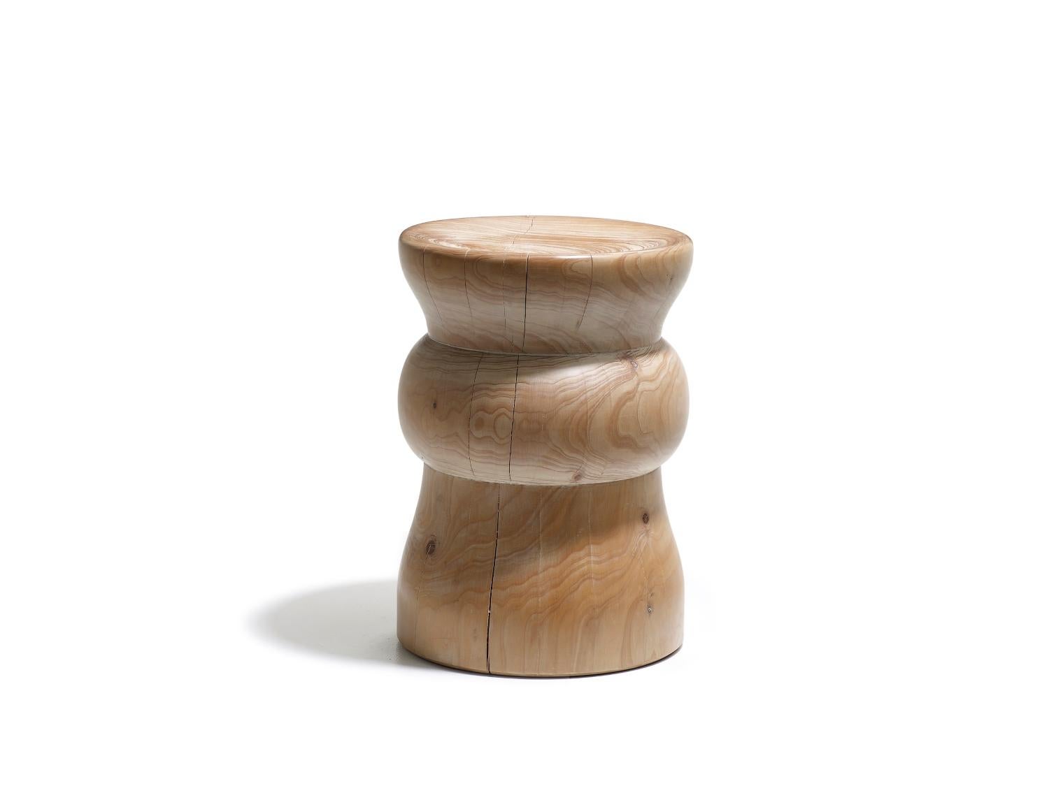 Hand-Crafted Organic Modern Sculptural Turned Stool / Side Table in Solid Wood For Sale