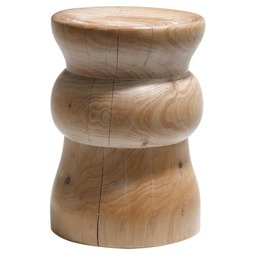 Organic Modern Sculptural Turned Stool / Side Table in Solid Wood For Sale
