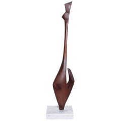 Organic Modern Sculpture Free Form Walnut Atop Marble George Nakashima Era 1960s