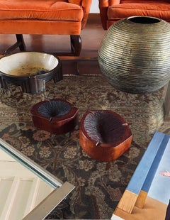 Organic modern set of 2 wood ashtrays, France 1970s