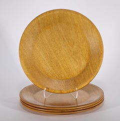 Organic Modern Set of 4 Carved Maple Wood Plates, American Folk Art Craft