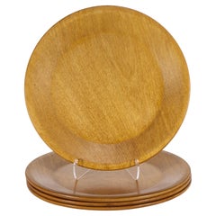 Organic Modern Set of 4 Carved Maple Wood Plates, American Folk Art Craft Organic Modern Set of 4 Carved Maple Wood Plates, American Folk Art Craft