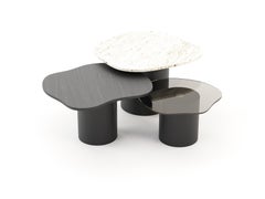 Organic modern set of Natur Side Tables made with Marble, Oak and Glass