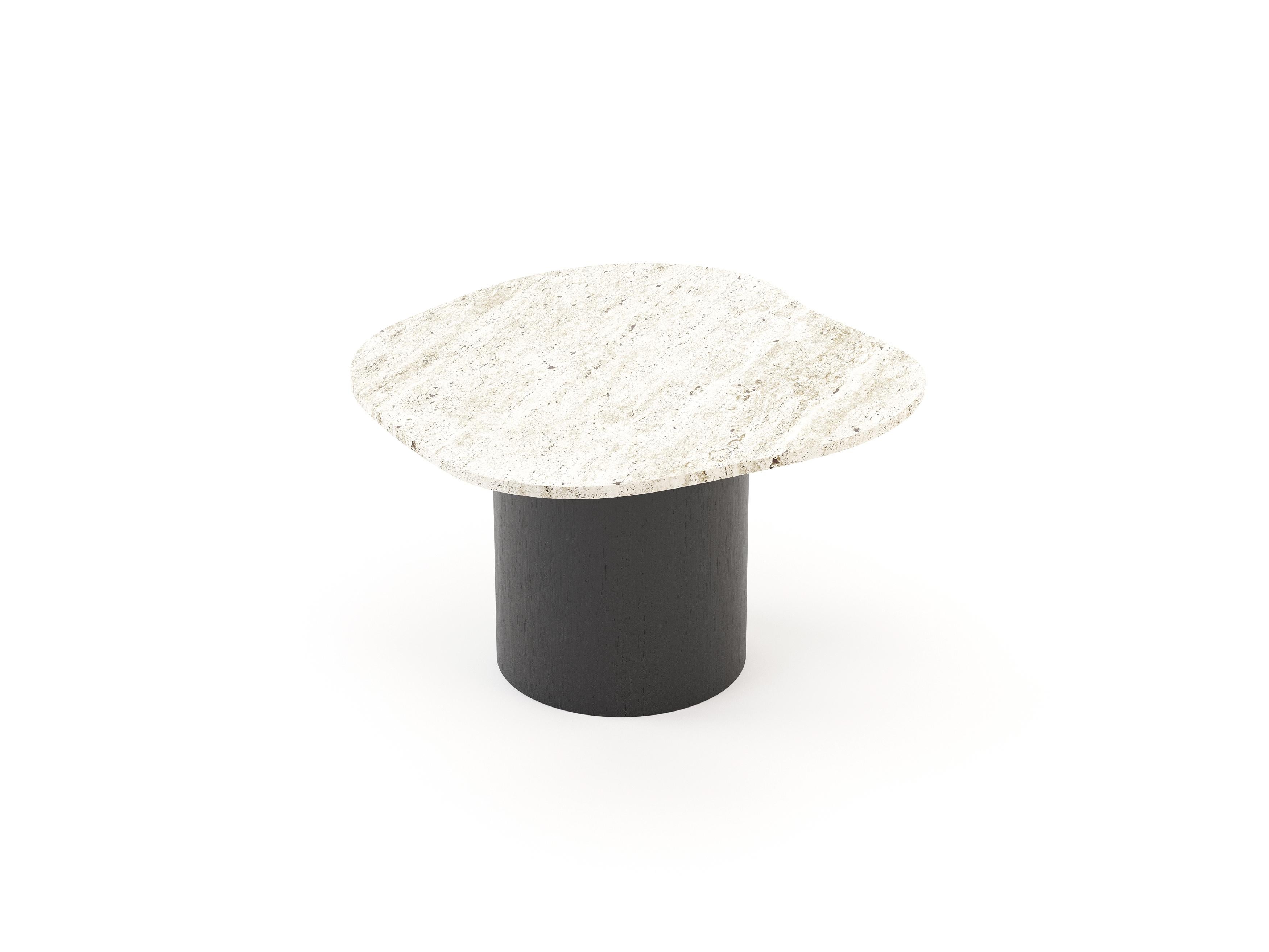 Portuguese Organic modern set of Natur Side Tables made with Marble, Oak and Glass For Sale