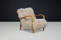 Organic Modern Shearling Lounge Chair, Czech Bentwood, Tibetan Lambswool, 1940s