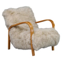 Organic Modern Shearling Lounge Chair, Czech Bentwood, Tibetan Lambswool, 1940s