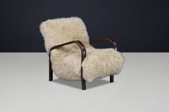 Organic Modern Shearling Lounge Chair Dark Patinated Bentwood, Tibetan Lambswool