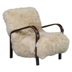 Organic Modern Shearling Lounge Chair Dark Patinated Bentwood, Tibetan Lambswool