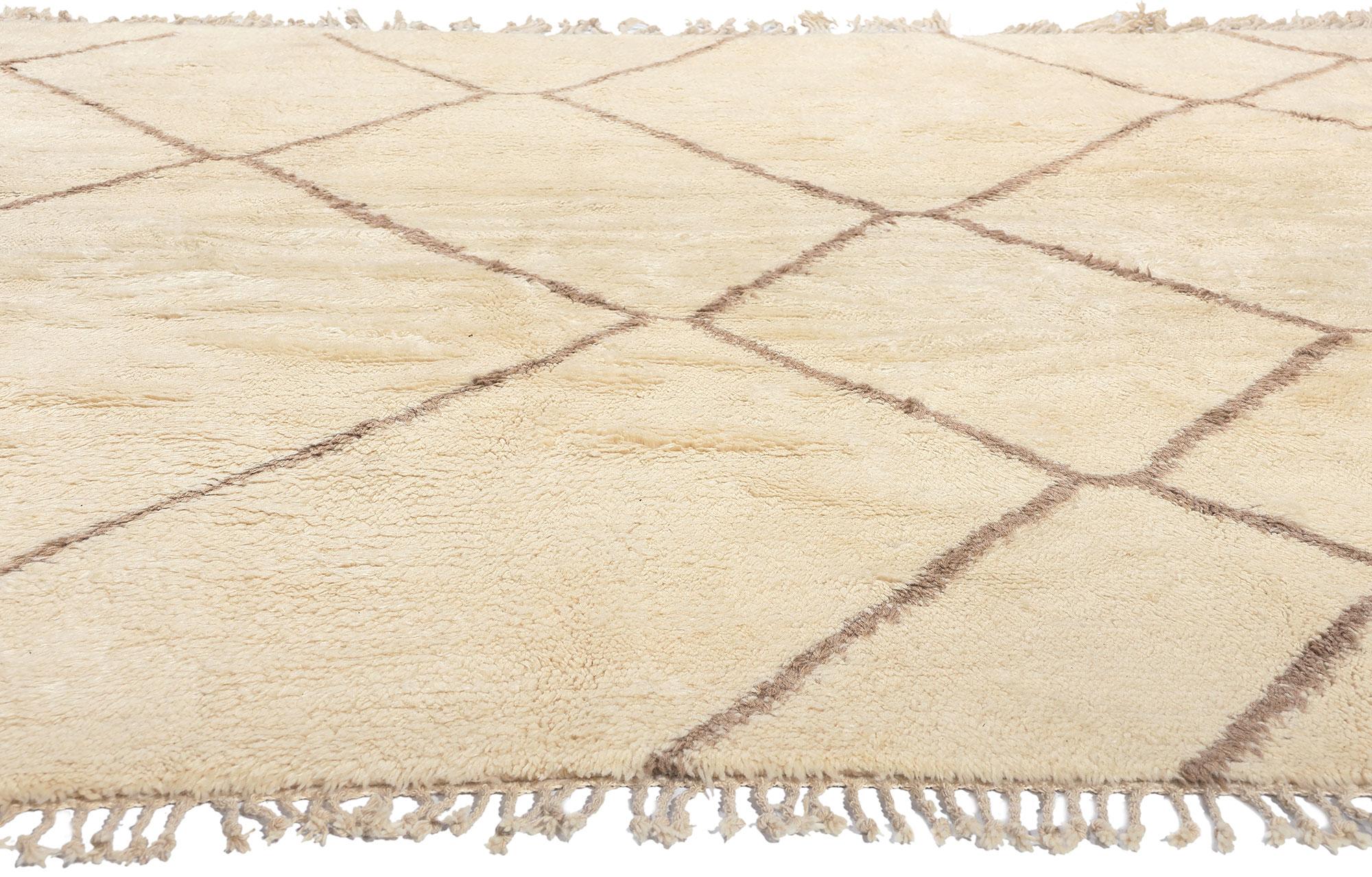 Hand-Knotted Organic Modern Shibui Moroccan Beni Ourain Berber Tribe Rug, 12'09 x 08'07 For Sale