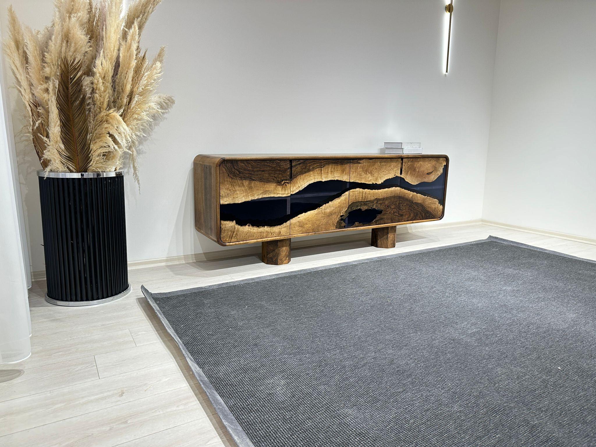 Handgefertigtes Sideboard aus Schwarznussholz - Sideboard aus Epoxidharz - Individuelles Epoxidharzkabinett im Zustand „Neu“ im Angebot in İnegöl, TR