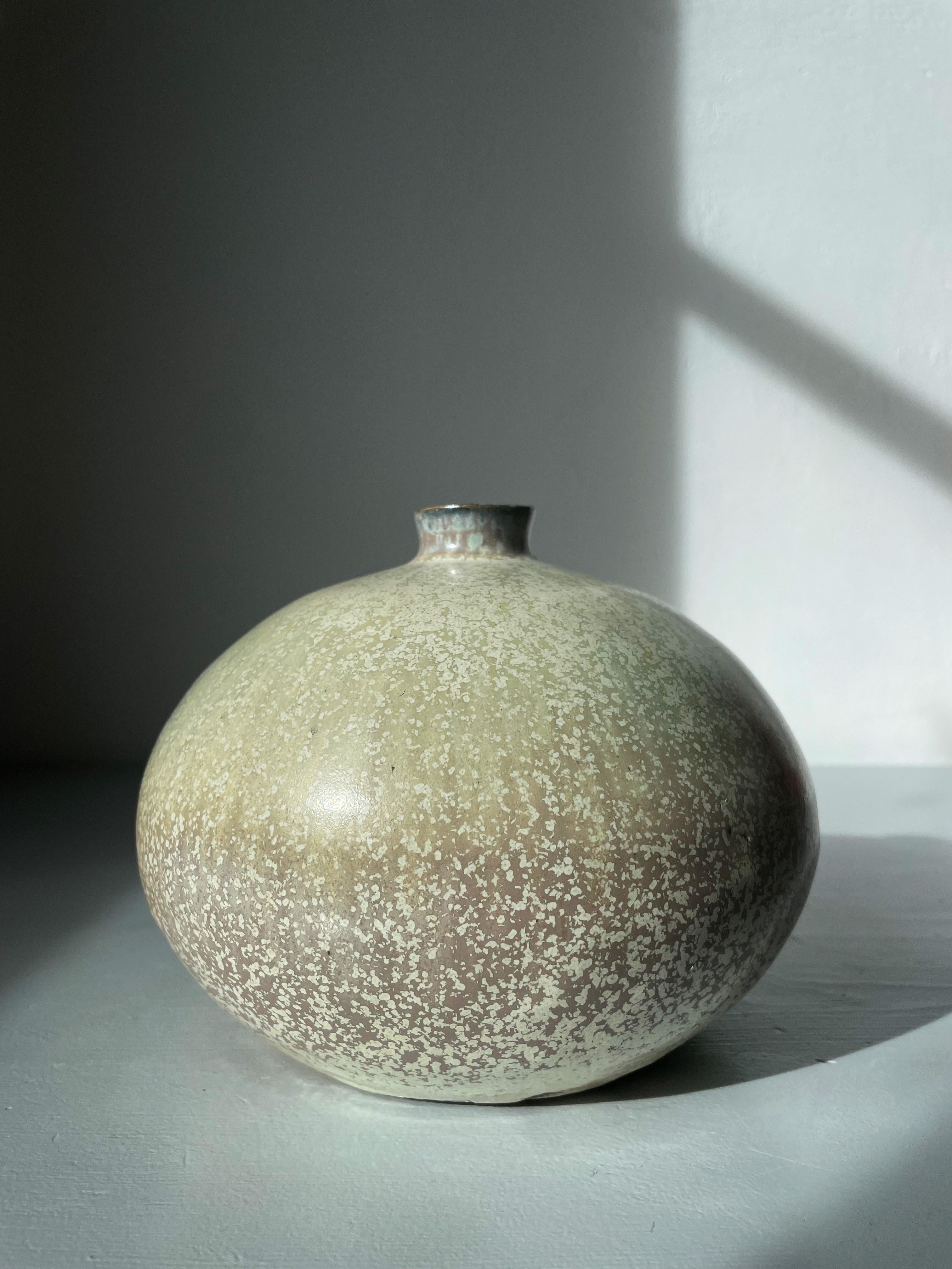 Danish Organic Modern Spotted Glaze Ceramic Vase, 1970s For Sale