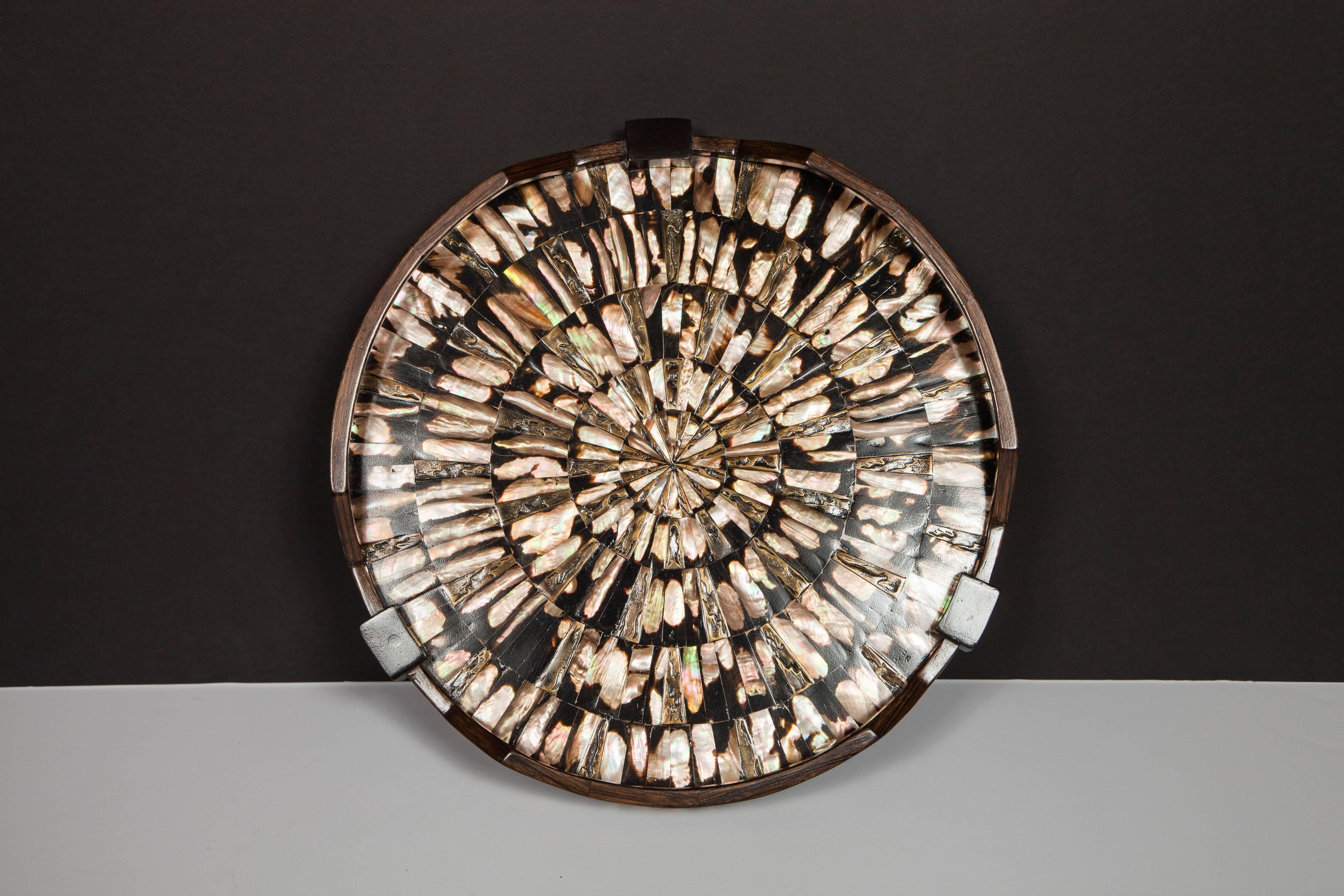 Organic Modern Starburst Tray with Mother of Pearl Inlays In Excellent Condition In Fort Lauderdale, FL