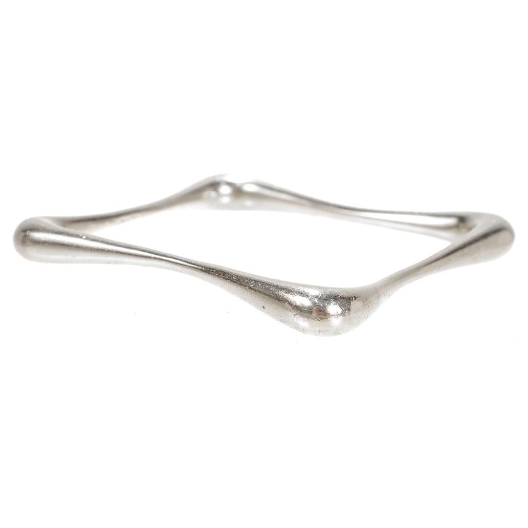 Organic Modern Sterling Silver Square Bangle Bracelet 4