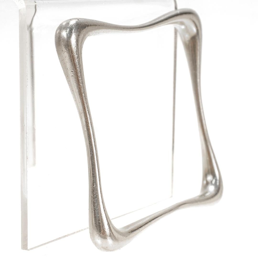 Organic Modern Sterling Silver Square Bangle Bracelet In Good Condition In Philadelphia, PA