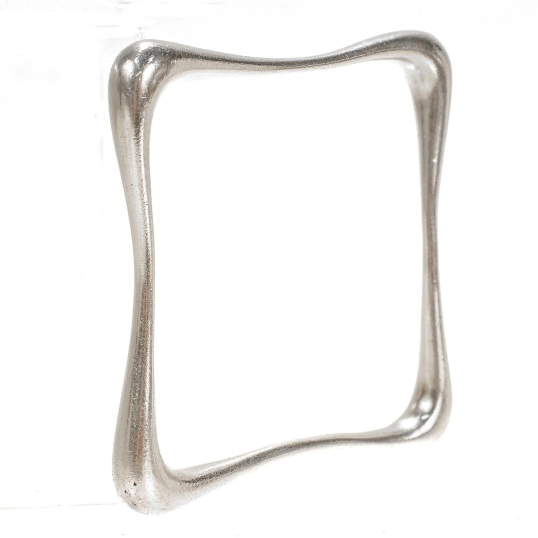Women's or Men's Organic Modern Sterling Silver Square Bangle Bracelet