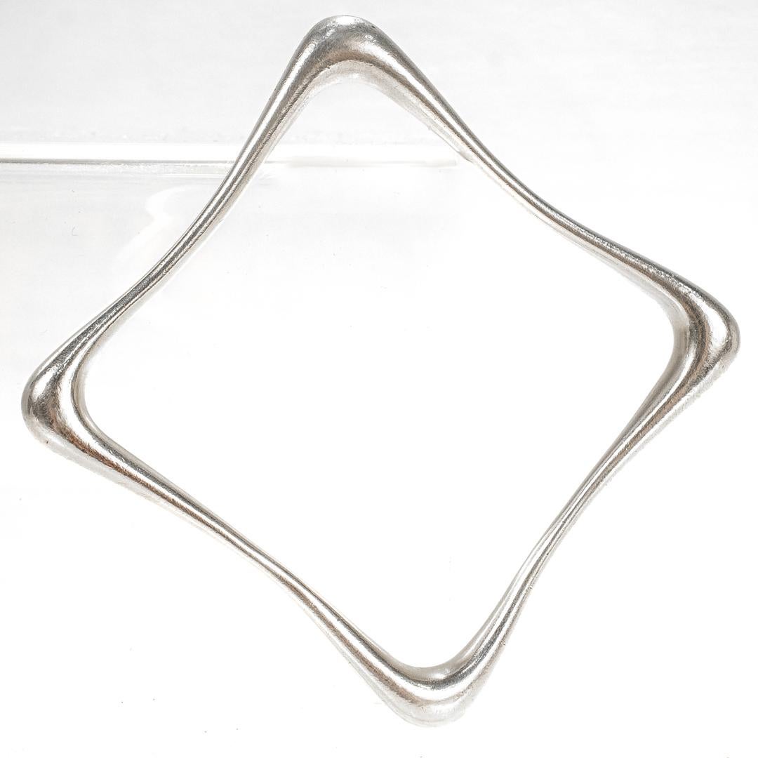 Organic Modern Sterling Silver Square Bangle Bracelet 1