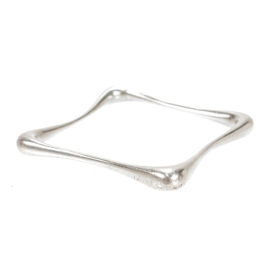 Organic Modern Sterling Silver Square Bangle Bracelet 2