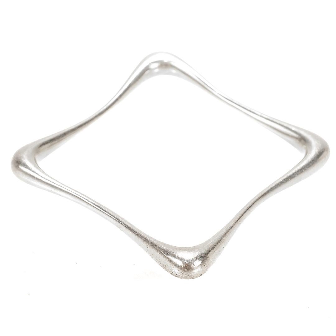 Organic Modern Sterling Silver Square Bangle Bracelet 3