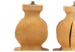 Organic Modern Style Raw Wood Baluster Form Table Lamp Pair