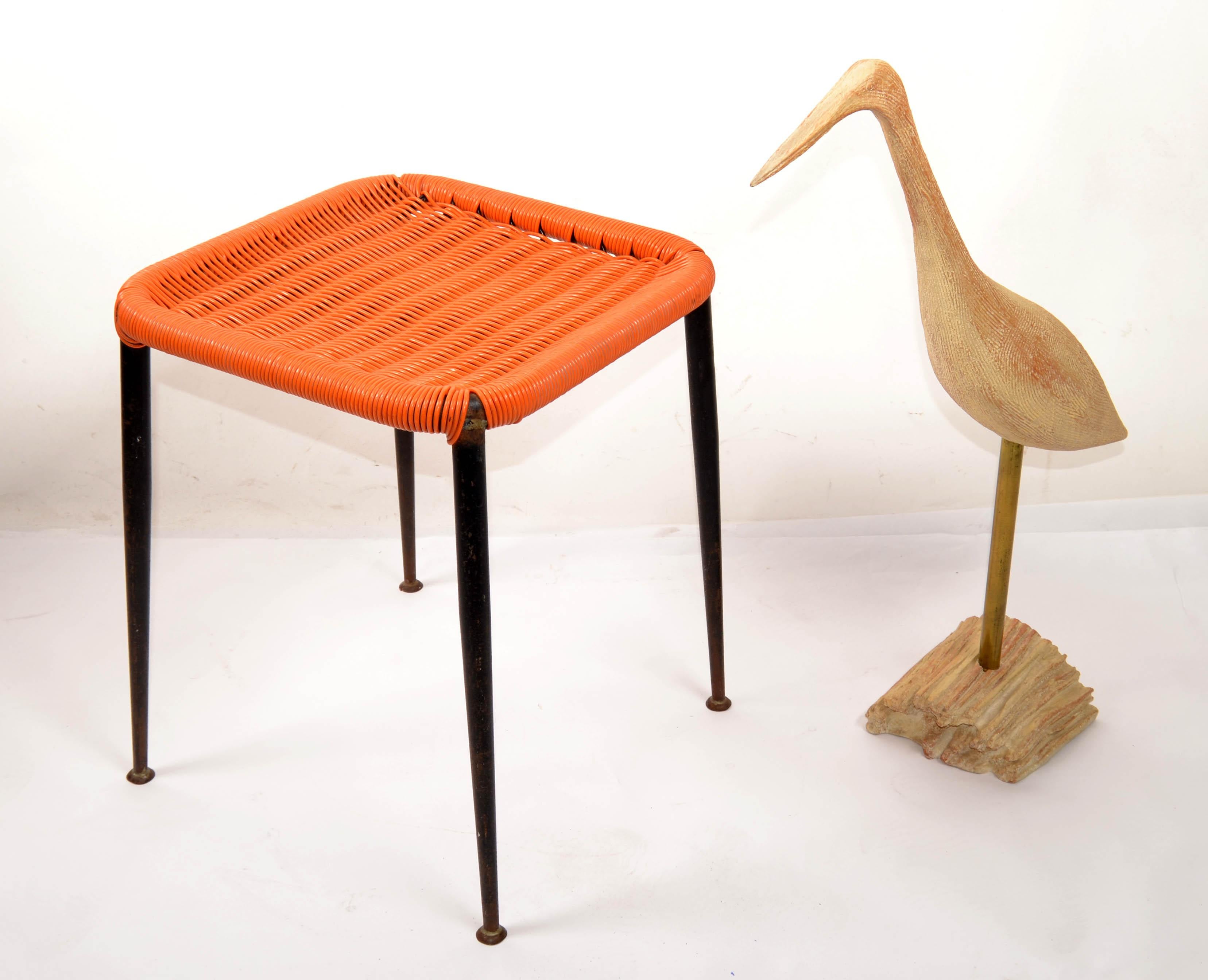 Hand-Carved Organic Modern Stylized Hand Carved Wood Egret Animal Sculptures Brass Mounted For Sale