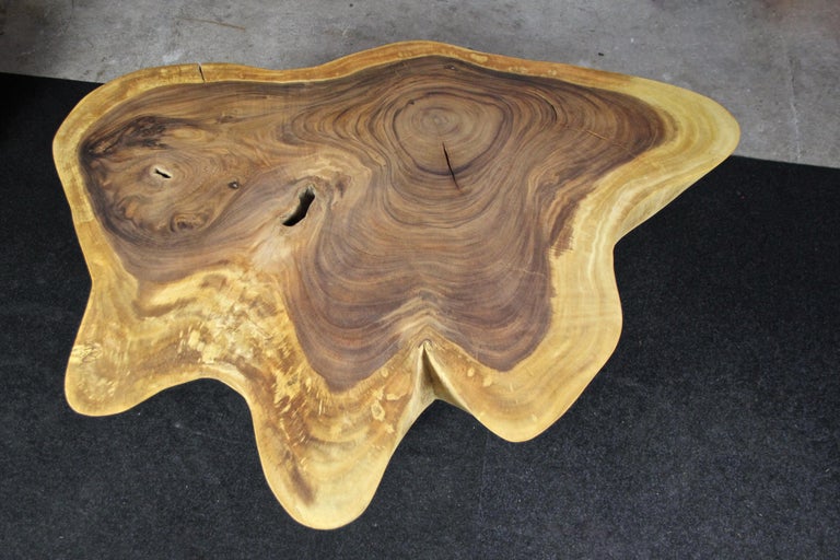 Organic Modern Suar Tree Coffee Table on Black Metal Feet For Sale at ...