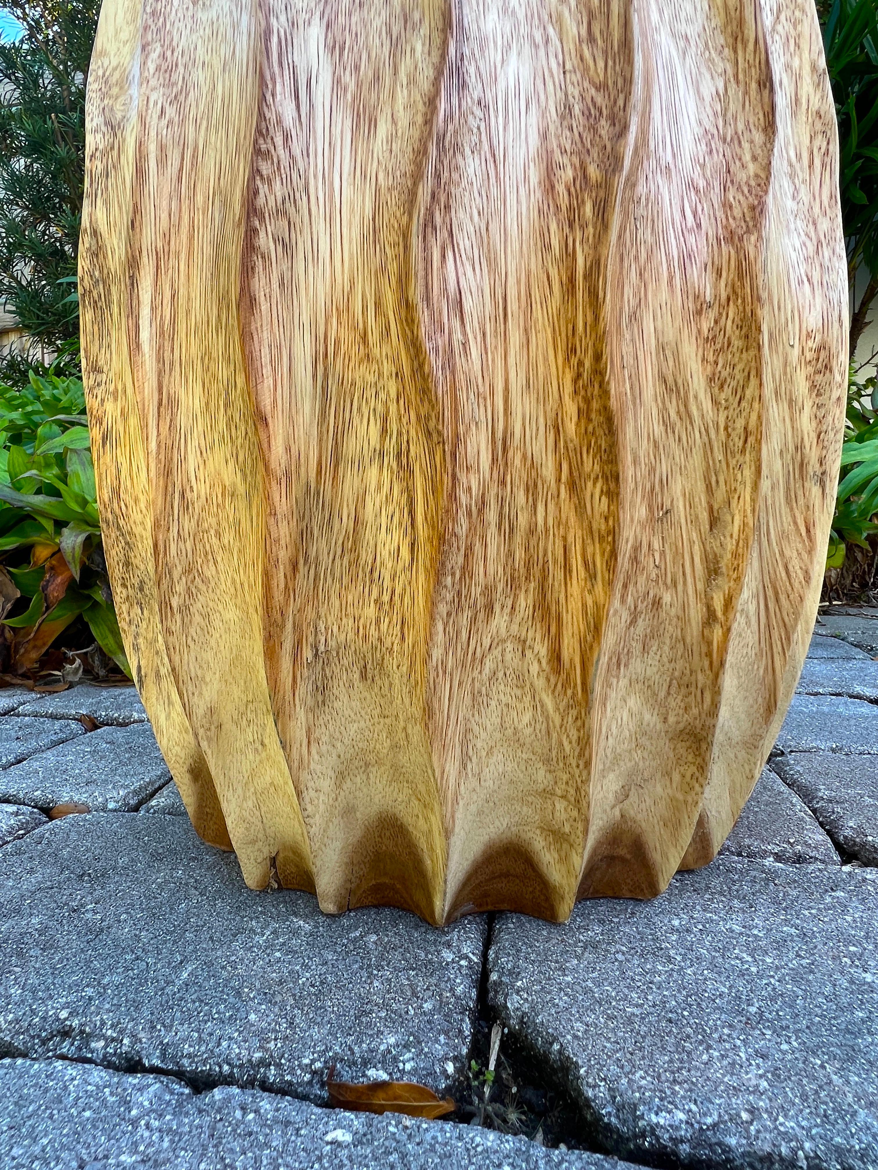 Organic Modern Carved Wood Drum Table or Stool, Thailand For Sale 3