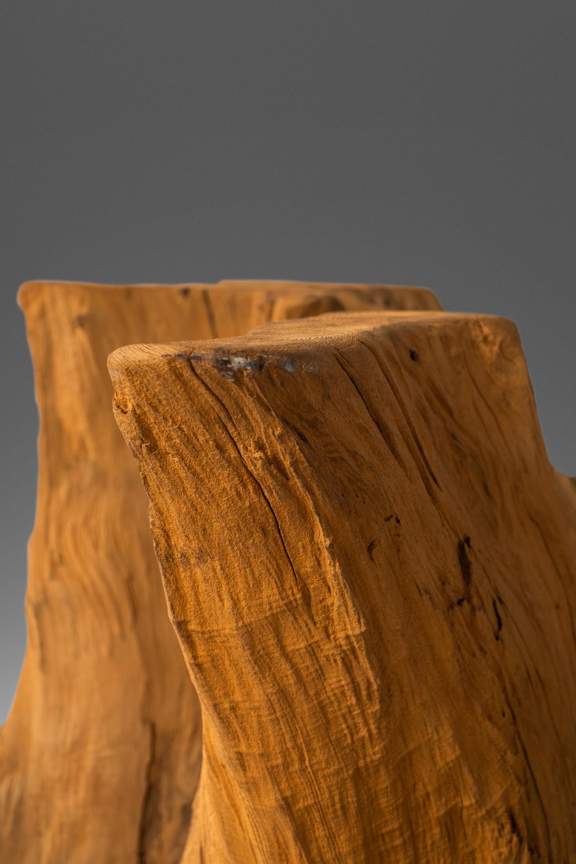 Organic Modern Substantial Glass-Top Dining Table With Cypress Tree Trunk Base 10