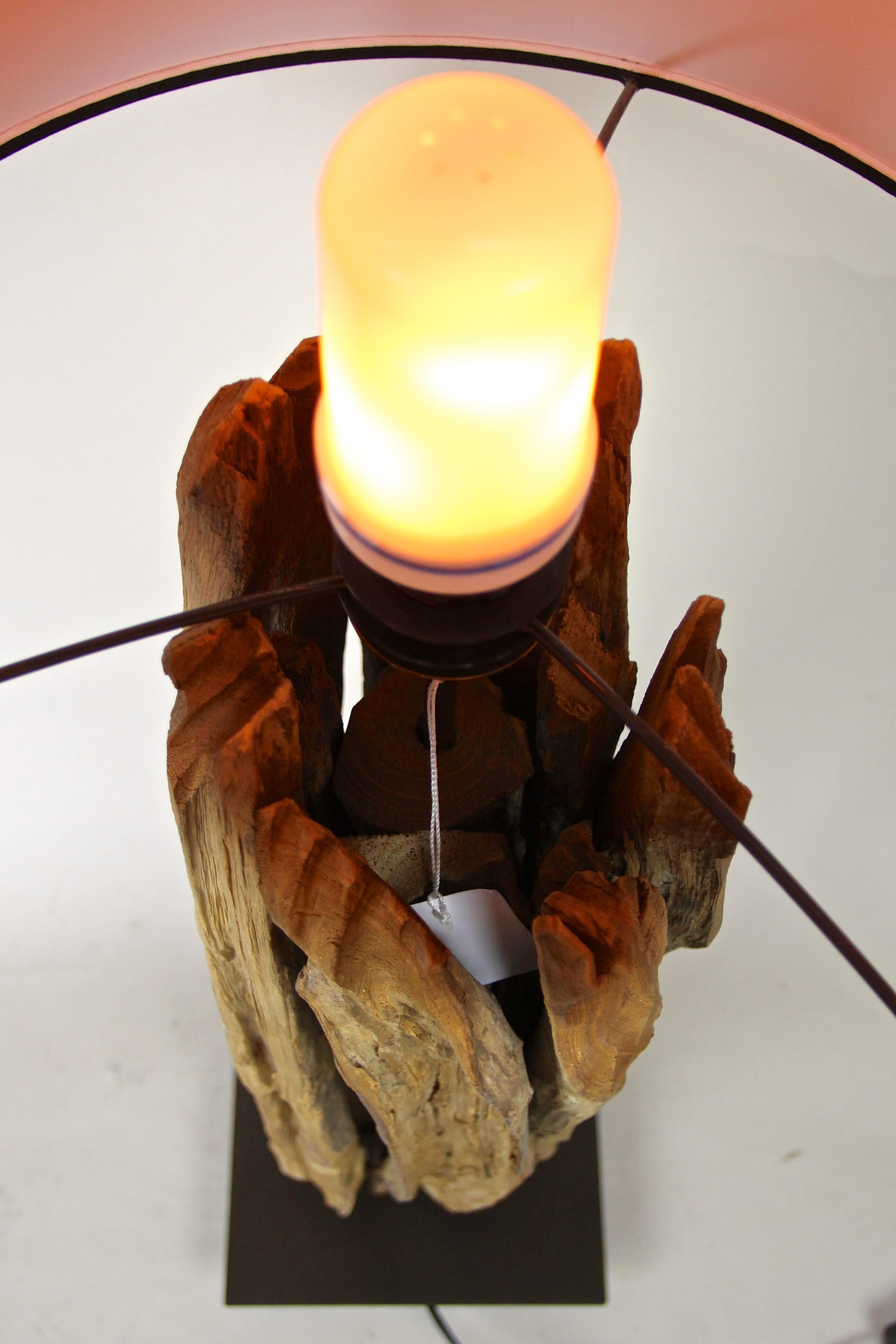 Metal Organic Modern Table Lamp with Old Driftwood and Greyblue Lampshade