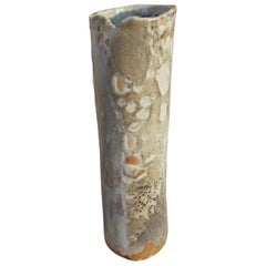 Organic Modern Tall Cylinder Vase, Wood-Fired Porcelain