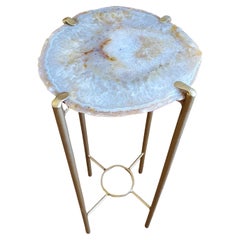 Organic Modern Tan and White Geode Drink Table with Gold Gilt Base
