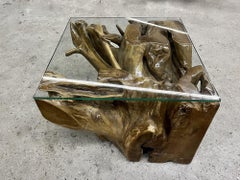 Organic Modern Teak Coffee/ Side Table, Laquered - Safety Glass Plate, IDN 2024