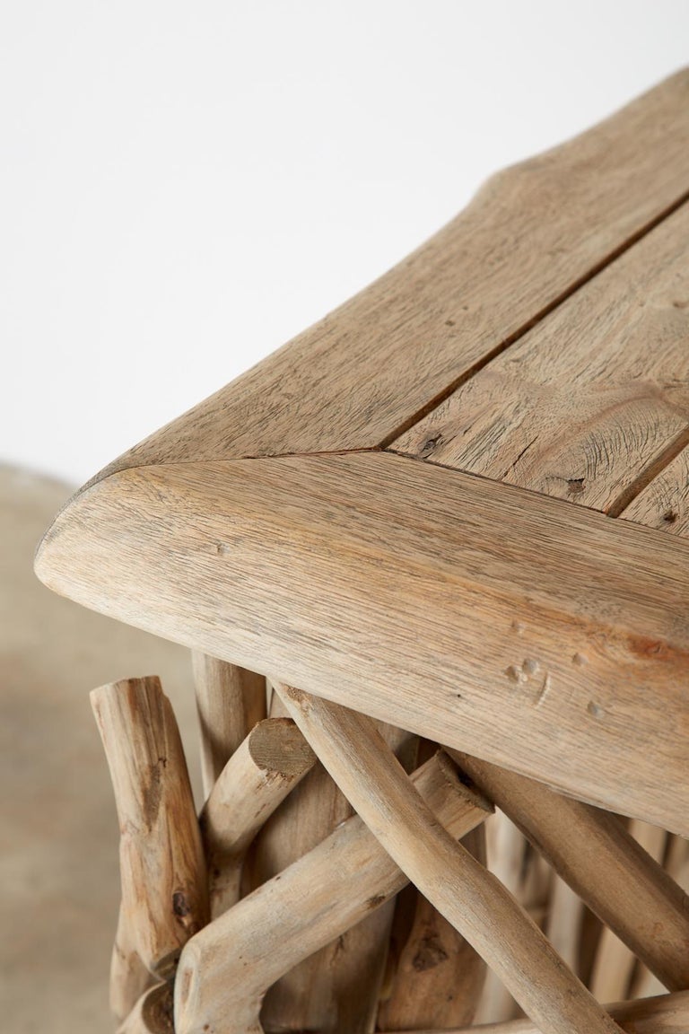 Organic Modern Teak Driftwood Console Sofa Table For Sale 7